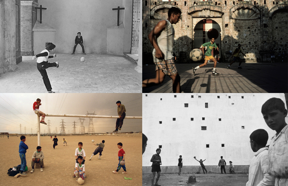 4 photos depicting people playing football.